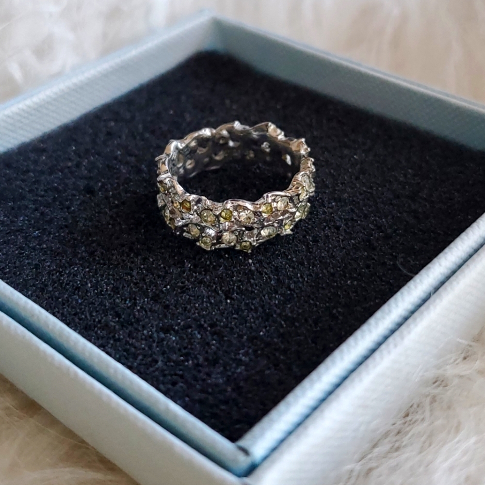 💗Stunning, Crystal & Peridot, Silver Tone Ring NEW- Sz.7